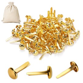 Hinapan Pack of 100 Metal Paper Fasteners Clips, and a Storage Bag, Pattern Clips, Metal Round Head Clips, Paper Fasteners for Crafts, Scrapbooking, Photo Walls, Decoration (Gold)