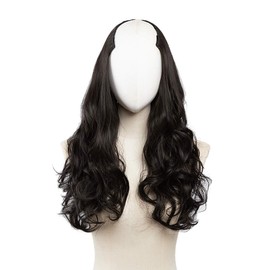 SARLA Black Clip in Hair Extensions U Part Synthetic Long Wavy Curly Full Head Hair Wigs 24 Inch for Black Women Girls