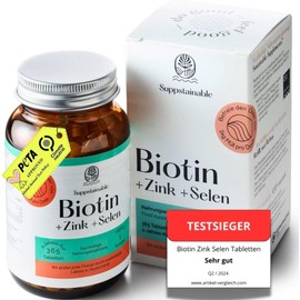 Biotin Zinc Selenium Tablets 1 Year (365 pcs) PETA Certified & CO2 Neutral & Plastic-Free for Skin, Hair & Nails 1000ug Biotin High Dose Hair Tablets | Against Hair Loss Biotin Hair