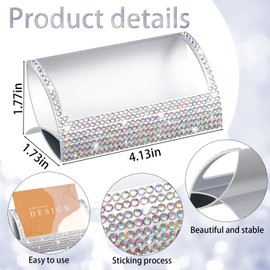 Fuutreo 2 Pcs Bling Aluminum Business Card Holder AB Color Business Card Display Desktop Table Top Business Card Organizer for Desk Rhinestone Business Card Stand Business Accessories for Office