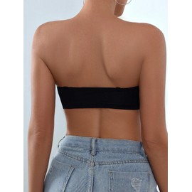 COZYEASE Women's Strapless Front Closure Bra One Piece Comfort Wireless Bottom Hem Bras Black Small