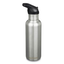 Klean Kanteen Stainless Steel Drinking Bottle | 800 ml Classic Narrow (Flip Sport) | Brushed Stainless | Bicycle Bottle | with New Drinking Cap