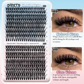 QUNETY Lash Clusters Kit 360 Clusters Lash Extension Kit 40D+50D DIY Eyelash Extensions Kits C curl Individual Wispy Lashes Cluster Natural Eye Lash Extension Trays with Glue&Tweezers for Beginners