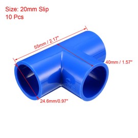 sourcing map 20mm Slip Tee PVC Pipe Fitting T-Shaped Coupling Connector Blue 10 Pcs