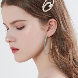 60mm Rhinestone Big Hoop Earrings for Women Hypoallergenic Large Cubic Zirconia Hoops Huggie Sparkly CZ Crystal Gold Plated Women's Loop Earring Fashion Classic Jewelry for Party Dance (Sky Blue)