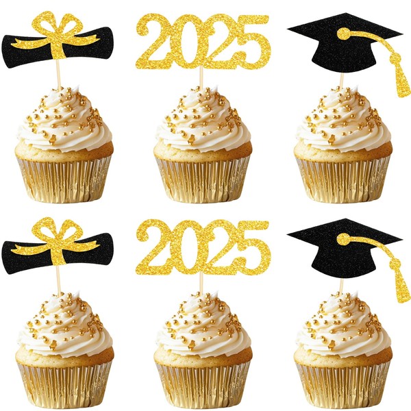 ZWLIYCHN Graduation Cupcake Toppers 48PCS Glitter Class of 2025 Cupcake