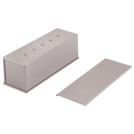 CHEFMADE Commercial Pullman Loaf Pan with Lid, 2.6Lb Dough Capacity Non-stick Rectangle Corrugated Toast Box for Oven Baking 5.2" x 15.2"x 4.9"(Champagne Gold)