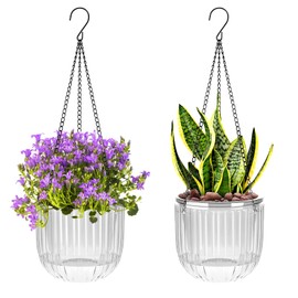 YZNlife 2 pcs 6.5 Inch Self Watering Hanging Planter Indoor Plant Hanging Pots Drainage Holes, Flower Pot Basket, Visible Water Level, Plant Hanger Home Decor,Transparent
