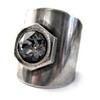 Mens Hex Nut Hardware Ring with Black Crystal, Adjustable Cuff