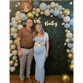 Peauty Plus Size Maternity Dress for Pregnancy Photoshoot Baby Shower Dress Blue Maternity Dress Bodycon Stretchy Square Neck Short Sleeve Soft Maxi Wedding Guest Casual Spring (Blue XL)