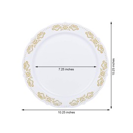 Balsa Circle 10 pcs 10-Inch wide White Plastic Salad Plates with Gold Trim - Disposable Wedding Party Tableware Supplies