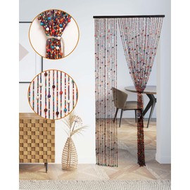Erfolkerz Bamboo Curtains for Doorways -35.4"x78.7"- 38 Strands,Handmade Colourful Wood Beaded Curtains with Bohemian Room Divider Beads-As Insect Screen-Perfect Wood and Bamboo Beaded Curtains