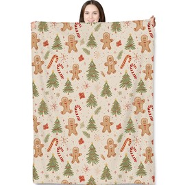 Gingerbread Man Christmas Throw Blanket for Adults Kids, 50x60 in, Holiday Tree Candy Cane and Cookie Theme Flannel Blankets for Bedroom, Couch, Travel, Home Decor, Fuzzy Soft Cozy Warm Gifts