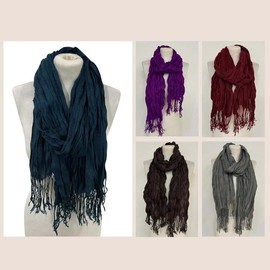 Crinkle Textured Acrylic Long Scarf with Twisted Fringe, Grey, Purple, Maroon, Teal, Brown- Cozy and Stylish - Color: JJ905023-44-TB3