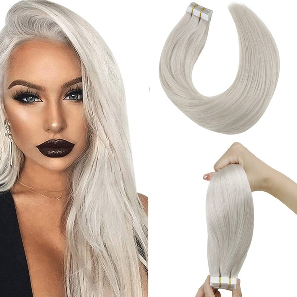 LAAVOO Blonde Hair Extensions Real Human Hair Tape ins Platinum Blonde Remy Tape in Extensions Human Hair for Women Straight Skin Weft Hair Extensions 20 inch 20PC 50G