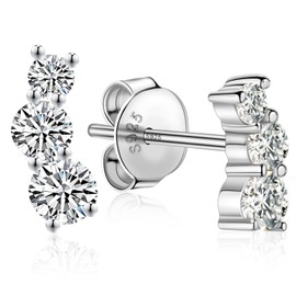 Tunzug Moissanite Stud Earrings DF Color Brilliant Round Cut Lab-Made Diamond Earrings 18K White Gold Plated 925 Sterling Silver Friction Back Crawl Earrings for Women