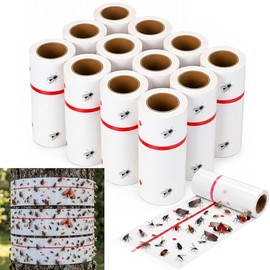 12 Rolls Spotted Lantern Fly Tree Trap 30 Feet Each Roll Outdoor Fruit Fly Sticky Strips Paper Ant Insect Sticky Barrier Tree Trunk Wraps to Protect Trees Plants, Lawn, Garden(White)