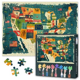 Jigsaw Puzzles of 1000 Pieces USA Map Illustration Artwork Puzzle States and Capitals Educational Puzzle Game Toys for Boys & Girls Relaxing and Stress Relief Family Activity(27.5x19.7in)