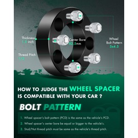 SCITOO 2Pcs 5x4.5 Wheel Spacers 1.5 inch Studs 1/2 Bore 82.5mm Fit for Ford Taurus 2010-2014, for Ford for Mustang 1994-2014, for Ford Edge 2007-2013