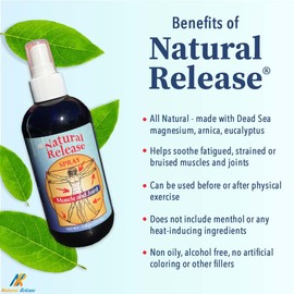 Four Oaks Farm Ventures, Natural Release Muscle & Joint Spray for Humans - for Sore Back/Knees/HIPS, Night Cramps, Aches, Strains, Discomfort - Fast Acting, Menthol Free (8 oz)