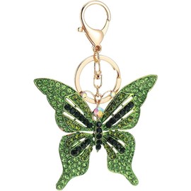 Butterfly Keychain Crystal Rhinestone Sparkling Keychain Bling Key Fob Holder Bag Pendant Handbag Decor Accessories, Green, Small