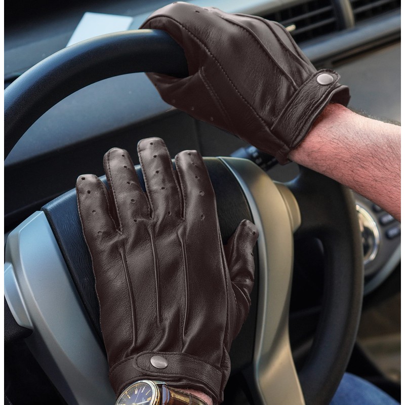 URBAN BUCK Mens Real Leather Motorcycle Ridding Warm Touchscreen Button