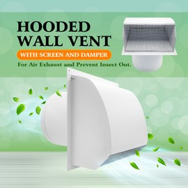 4 Inch Hooded Wall Vent with Damper and Screen, Outdoor Dryer Vent Cover for Exterior Wall, Galvanized Steel Exhaust Vent for House Ventilation, Range,Bathroom and Kitchen, Black Wall Vent for 4" Pipe