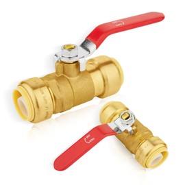 2-PCs HeSun Push Fit Ball Valve, 1-Inch Push-to-Connect Full Port Shut-off Valve for Hot and Cold Water,with 1 Disconnect Clip, PEX,Copper,CPVC, Red(PF-VALVE019-2)
