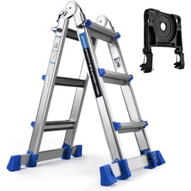 HBTower A Frame 3 Step Extension Ladder,11Ft Multi Position Ladder with Removable Tool Tray and Stabilizer Bar, 330 lbs Capacity Sturdy Durable for Home and Outdoor Work
