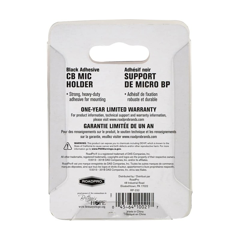 RoadPro RP-232 CB Microphone Holder, Black Plastic