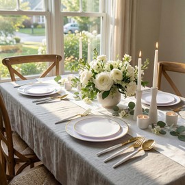 IOOOOO 150Pcs Gold Plastic Plates with Disposable Silverware,White Gold Dinnerware Set - 30 Dinner Plate,30 Dessert Plate,90 Gold Cutlery with White Handles,Fancy Plates for Party Wedding