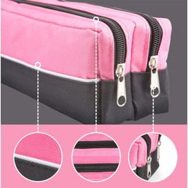 ARPAN Large Pencil Case with Double Zipper Fabric Pencil Case for Office School Stationary, College Students, Make-Up Bag (Pink- Pack of 2)
