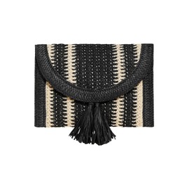 Verdusa Women's Colorblock Striped Woven Square Bags Vacation Fringe Clutch Purses, Black, One Size