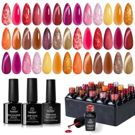 Beetles Fall Winter Gel Nail Polish Set – 20 Colors Cat Eye Glitter Sheer UV LED Soak Off Nail Gel Red Orange Yellow Brown Autumn Gel Polish Kit for DIY Manicure Gift for Women