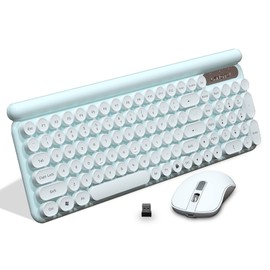 Wireless Mouse and Keyboard Combo,Ultra Thin 2.4G Cordless Punk Style Office Keyboard with USB Ergonomic Optical Mice Set for PC Laptops Notebooks Computer (Light Green)
