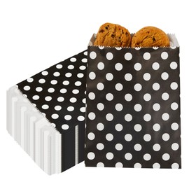 Restaurantware 7 x 5 Inch Cookie Bags 100 Durable Paper Treat Bags - Use As Party Favors Or Candy Bags Food Safe Black With Polka Dots Paper Food Bags For Baked Goods For Buffets Or Parties