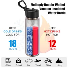 Volhoply 650 ml Stainless Steel Drinking Bottle, Two Packs, Double-Walled Vacuum Insulated Thermos Flask with Straw, Metal Water Bottle, BPA-Free Thermos Flask for Children, Sports, School, Outdoor