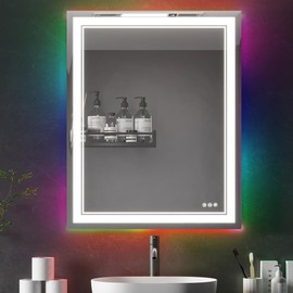 Homedex 32”x 40” RGB LED Bathroom Vanity Mirror for Wall, Dimmable Touch Switch Control, Anti-Fog Wall Mounted Makeup Mirror for Wall (Horizontal/Vertical), 14082RGB-AZ03
