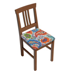 Paisley Chair Seat Cover Blue Green Orange Floral Dining Chair Covers Stretch Fit Removable Washable Chair Slipcovers Boho Dining Room Seat Cushion Slipcovers, Set of 2