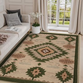 Western Area Rug 4x6 for Living Room Southwestern Aztec Rugs Machine Washable Tribal Navajo Southwest Rug Non Slip Printed Low-Pile Indoor Floor Carpet for Dining Room Bedroom Office, Camel