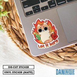 (3Pcs) Let It Burn Arson Cat Sticker Funny Cat Decal Angry Cat Sticker 2" Waterproof Die-Cut Vinyl Sticker for Laptop Water Bottle Kindle Funny Birthday Gifts for Her Him 2 Inches