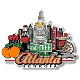 Atlanta City Magnet by Classic Magnets, 3D Rubber Vintage-Style Collectible Souvenirs and Gifts Made in The USA, 4.2" x 3.2"
