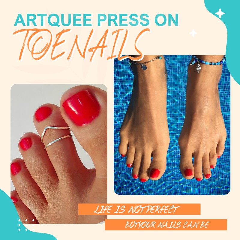 Artquee Solid Red Press on Toenails Short Fake Toe Nails