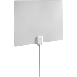 One for All 15584 HDTV 1080p Antenna Amplified Indoor Flat HDTV Indoor Antenna with 60 Mile Range & Signal Level Indicator -8 Feet Coaxial Cable – White