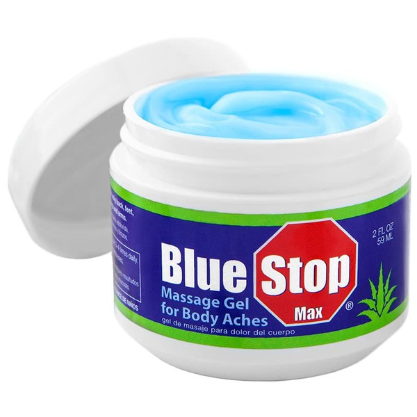 Blue Stop Max Massage Gel and Muscle Rub Made with Aloe Vera, Emu Oil, and Menthol - Provides Muscle, Joint, and Body Ache Relief - Non-Greasy for Everyday Relief - 2 Oz Jar