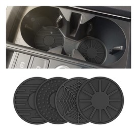 4 Pack Car Coasters for Cup Holder, 2.68 Inch Anti-Slip Silicone Auto Insert Cup Coaster, Non-Slip Vehicle Cup Mats for Women and Men, Interior Accessories Universal for Most Cars, SUV (Black)