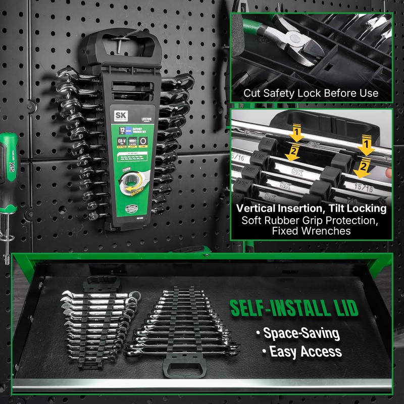 SK Ratcheting Wrench Set, Combination Wrench Set, 12-Piece, Metric 8