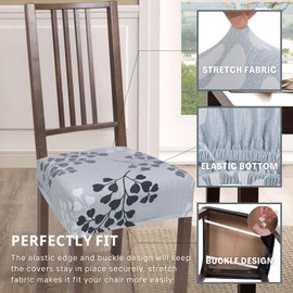 SearchI Stretch Dining Chair Seat Covers Set of 6, Soft Removable Washable Seat Covers for Dining Chairs, Dining Room Seat Cover Protector (Rear-Covered, Leaf Pattern)