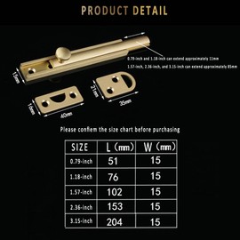 SUPERTOOL Surface Latch, 1PC Brass Door Bolt Unrust Simple Barrel Bolt Lock for Room,Window Locks,Toilet Gate and Shed Doors(102mmx15mm Brushed Gold)