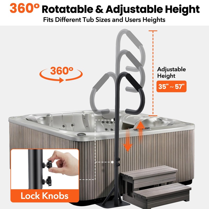 GarveeLife Hot Tub Handrail with LED Light, 360° Rotatable Spa